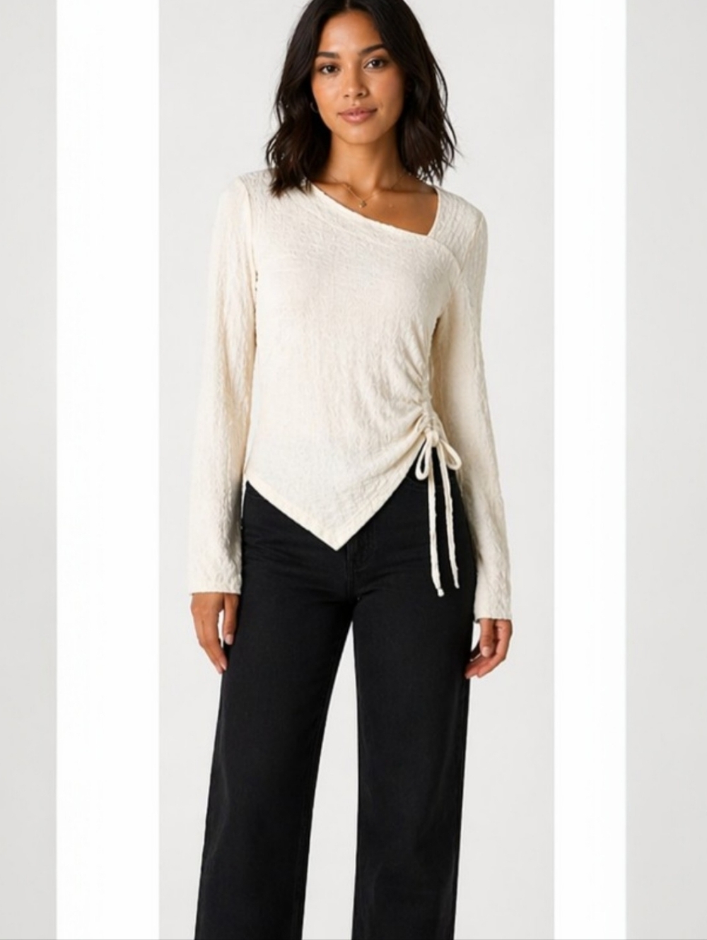 Mello Los Angeles Ivory Ruched Asymmetrical Top Size Large
